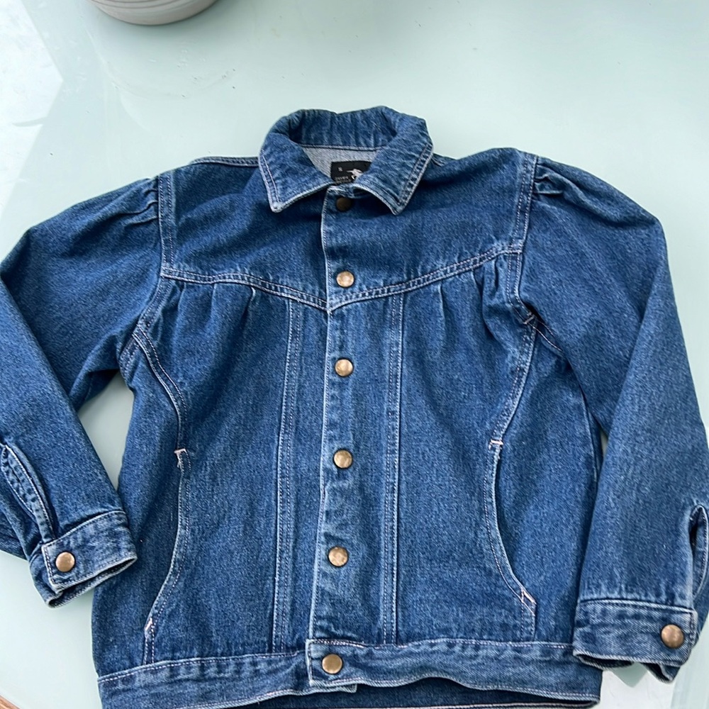 Vintage denim jacket, puff sleeve, yolk, size small 7-8 jean 90’s y2k